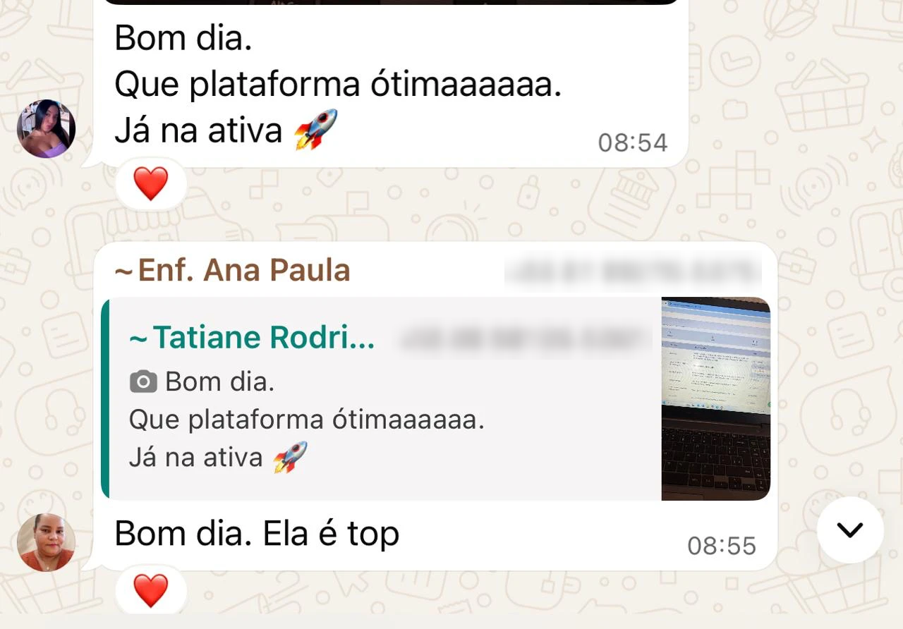 Mensagem recebida de alunas do GabaritaEnfermagem sobre a plataforma